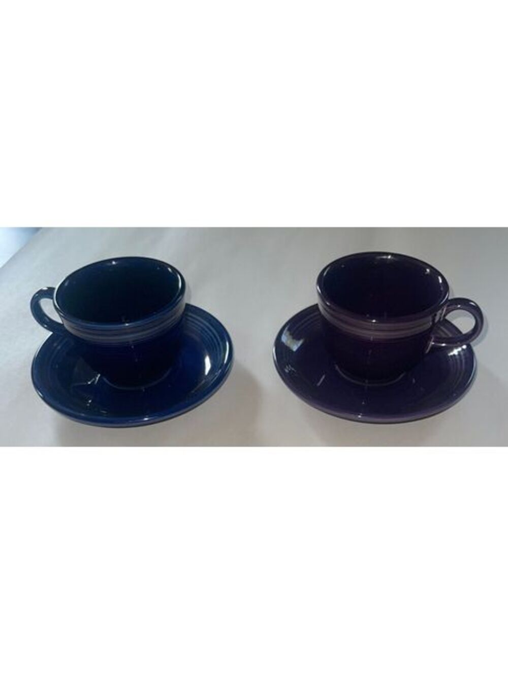 Vintage Homer Laughlin Fiesta Tea Cup & Saucer Set in Plum and Cobalt Blue 2002